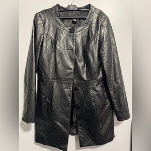 Women’s Black Quilted Faux Leather Coat Jacket Mid-Length Elegant Button Front